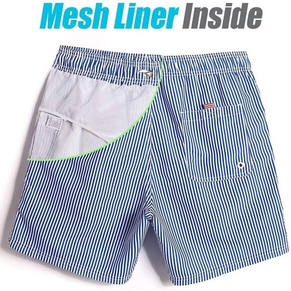 ✨Men's Blue Swim Trunks 7 Inch Swim Shorts Swim Suits Mesh Liner Board Shorts - Picture 5 of 6